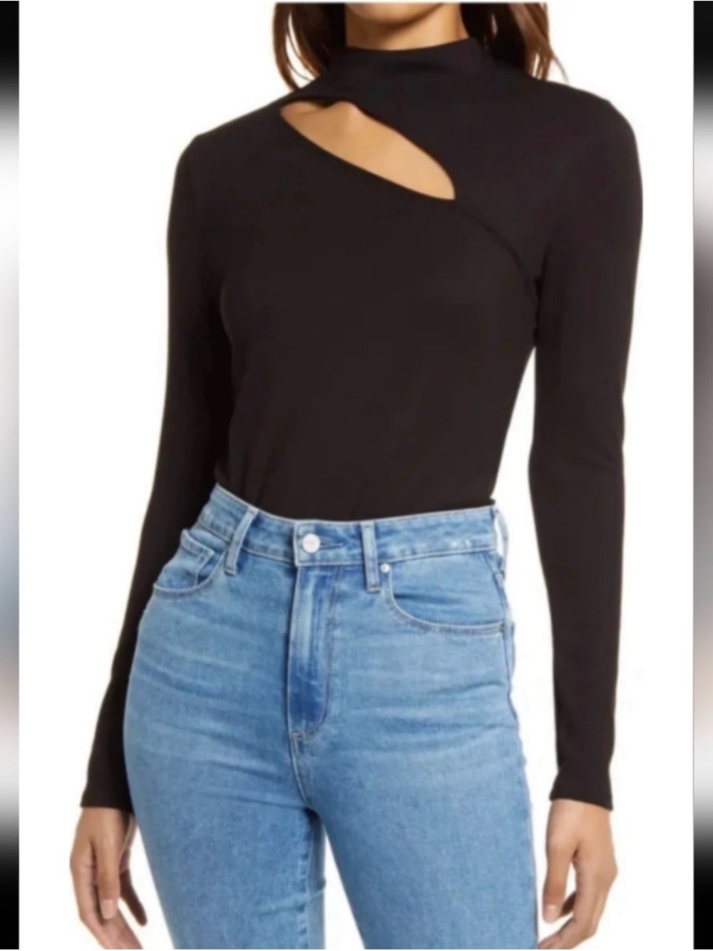 Halogen Black Long Sleeve Top with Asymmetric Cutout